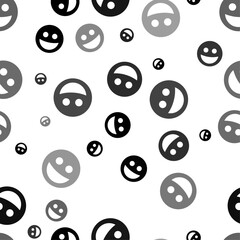 Seamless vector pattern with laughter face symbols, creating a creative monochrome background with rotated elements. Vector illustration on white background