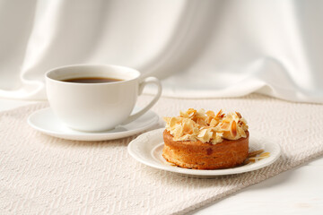 Close up of tartlet with almond petals
