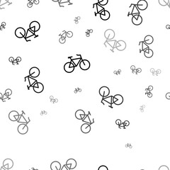 Seamless vector pattern with bicycle symbols, creating a creative monochrome background with rotated elements. Vector illustration on white background