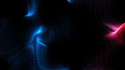 Red and blue wavy particle flowing.