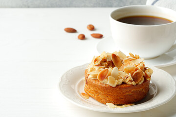 Close up of tartlet with almond petals