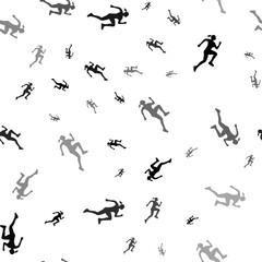 Seamless vector pattern with running woman symbols, creating a creative monochrome background with rotated elements. Vector illustration on white background