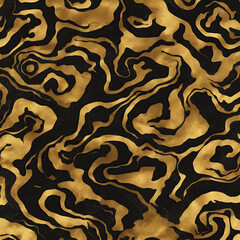 Luxurious Black ink marble-like abstract texture with Gold agate Tile