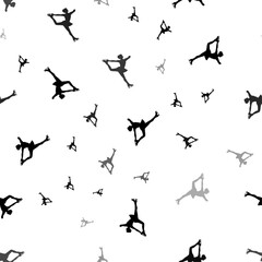 Seamless vector pattern with female figure skating symbols, creating a creative monochrome background with rotated elements. Vector illustration on white background