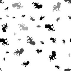 Seamless vector pattern with lion symbols, creating a creative monochrome background with rotated elements. Illustration on transparent background