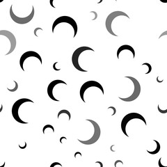 Seamless vector pattern with moon symbols, creating a creative monochrome background with rotated elements. Illustration on transparent background