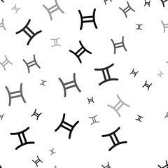 Seamless vector pattern with zodiac gemini symbols, creating a creative monochrome background with rotated elements. Illustration on transparent background