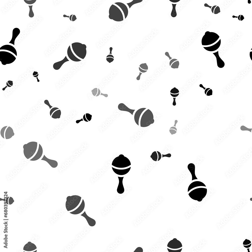 Poster Seamless vector pattern with baby rattle symbols, creating a creative monochrome background with rotated elements. Illustration on transparent background