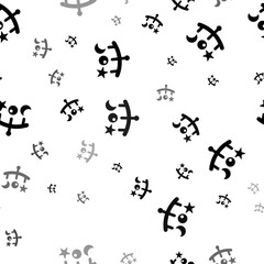 Seamless vector pattern with baby mobiles, creating a creative monochrome background with rotated elements. Illustration on transparent background