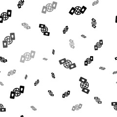 Seamless vector pattern with videoconference symbols, creating a creative monochrome background with rotated elements. Illustration on transparent background