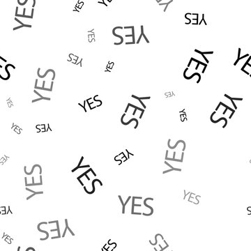 Seamless vector pattern with yes symbols, creating a creative monochrome background with rotated elements. Vector illustration on white background