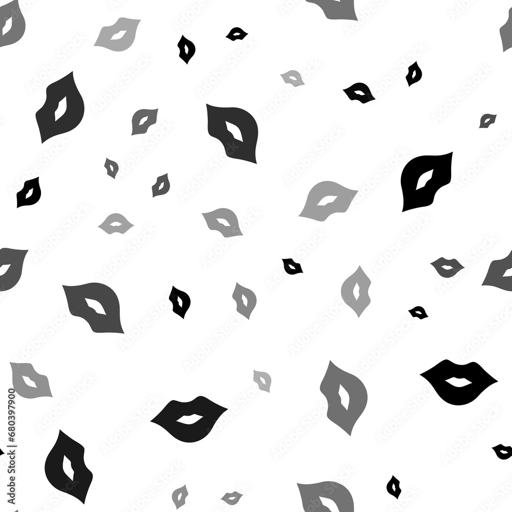 Poster seamless vector pattern with lips symbols, creating a creative monochrome background with rotated el