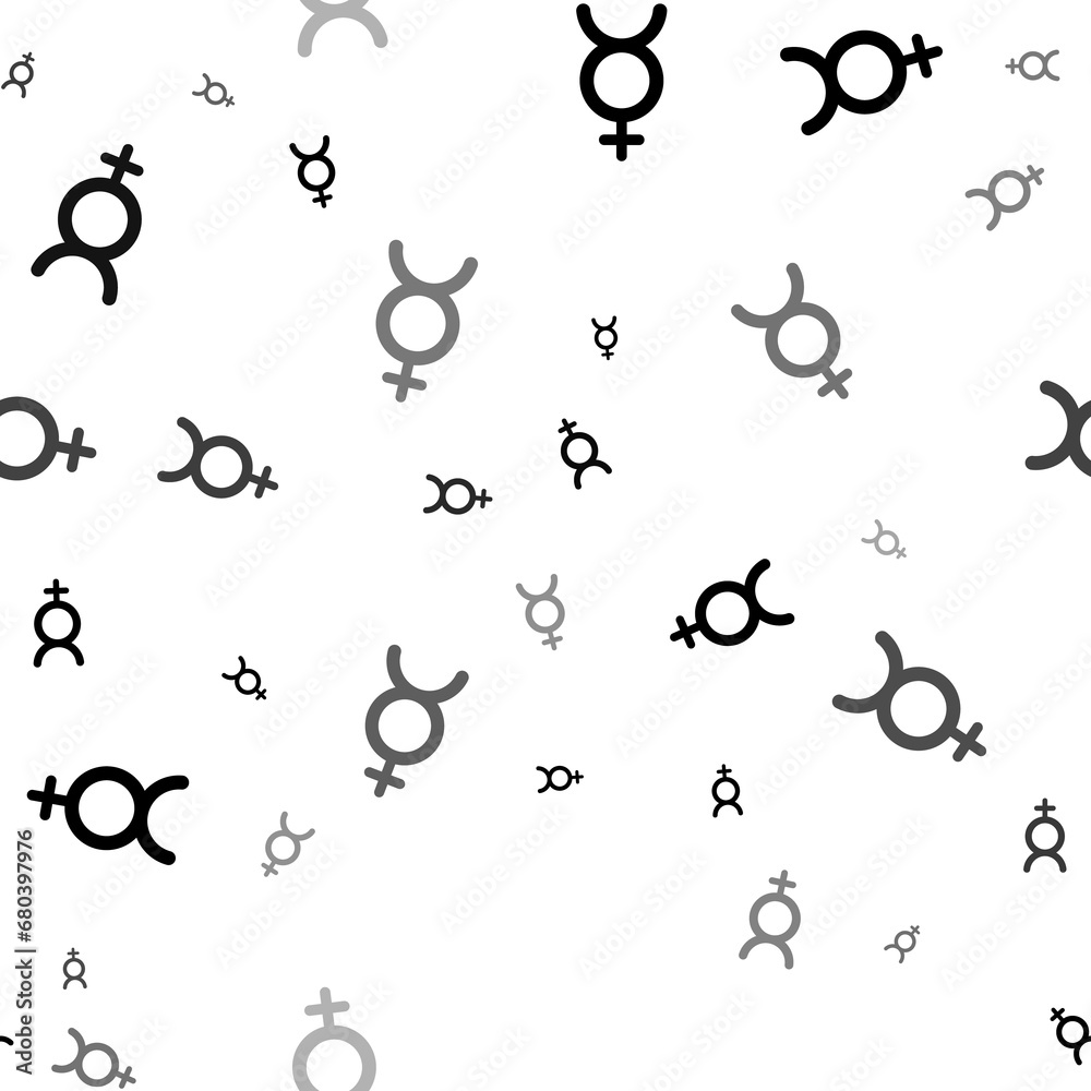 Poster seamless vector pattern with astrological mercury symbols, creating a creative monochrome background
