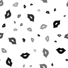 Seamless vector pattern with lips symbols, creating a creative monochrome background with rotated elements. Vector illustration on white background