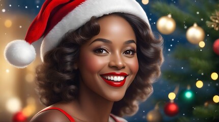 Retro Cheerful Mrs. Claus black Christmas Vintage