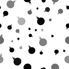 Seamless vector pattern with Christmas tree toys, creating a creative monochrome background with rotated elements. Illustration on transparent background