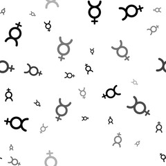 Seamless vector pattern with astrological mercury symbols, creating a creative monochrome background with rotated elements. Illustration on transparent background