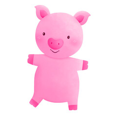 pink pig watercolor painting, pink pig illustration, pink pig clipart, valentines clipart