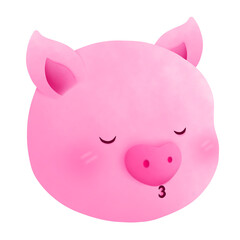 pink pig watercolor painting, pink pig illustration, pink pig clipart, valentines clipart