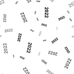 Seamless vector pattern with 2022 year symbols, creating a creative monochrome background with rotated elements. Illustration on transparent background