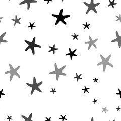 Seamless vector pattern with starfish symbols, creating a creative monochrome background with rotated elements. Vector illustration on white background