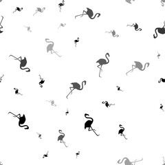 Seamless vector pattern with flamingos symbols, creating a creative monochrome background with rotated elements. Vector illustration on white background