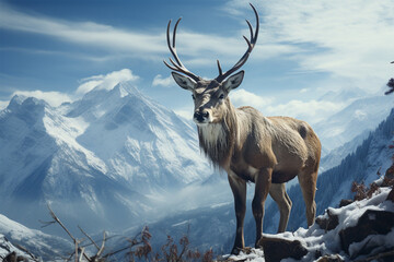 a deer on a snow mountain
