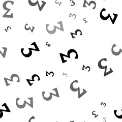 Seamless vector pattern with number three symbols, creating a creative monochrome background with rotated elements. Vector illustration on white background