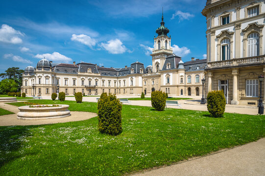 Spectacular flowery courtyard of Festetics castle, Keszthely, Hungary