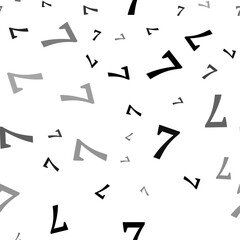Seamless vector pattern with number seven symbols, creating a creative monochrome background with rotated elements. Vector illustration on white background
