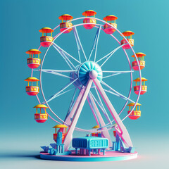 3D Style , Ferris wheel on white background - obrazy, fototapety, plakaty