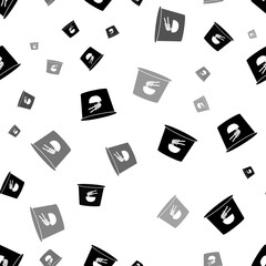 Seamless vector pattern with instant noodles symbols, creating a creative monochrome background with rotated elements. Illustration on transparent background