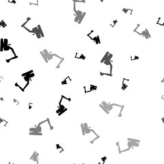 Seamless vector pattern with excavator symbols, creating a creative monochrome background with rotated elements. Vector illustration on white background