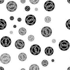Seamless vector pattern with poker chip symbols, creating a creative monochrome background with rotated elements. Vector illustration on white background