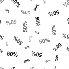 Seamless vector pattern with 50 percent symbols, creating a creative monochrome background with rotated elements. Vector illustration on white background