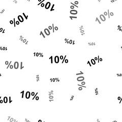 Seamless vector pattern with 10 percent symbols, creating a creative monochrome background with rotated elements. Illustration on transparent background