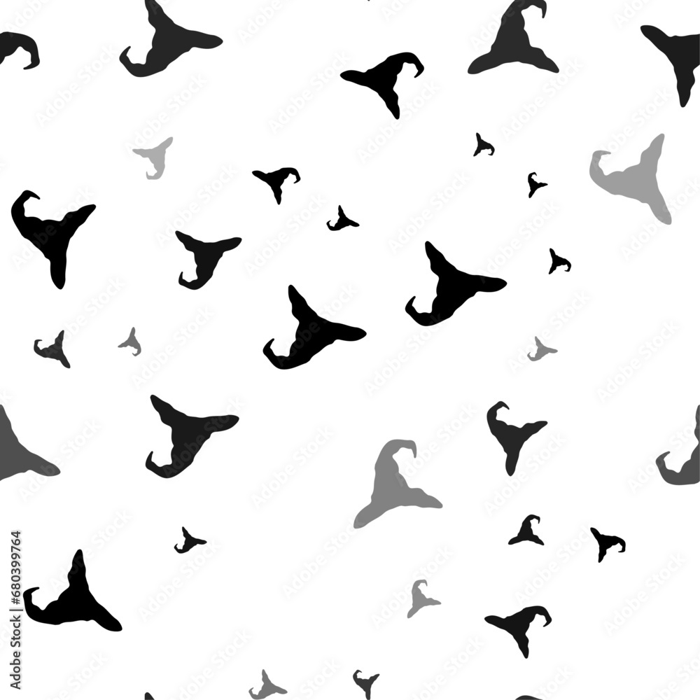 Poster seamless vector pattern with wizard hat symbols, creating a creative monochrome background with rota
