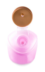 Open bottle shampoo on white background. View from above