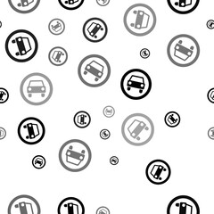 Seamless vector pattern with no car signs, creating a creative monochrome background with rotated elements. Illustration on transparent background