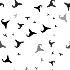 Seamless vector pattern with wizard hat symbols, creating a creative monochrome background with rotated elements. Illustration on transparent background