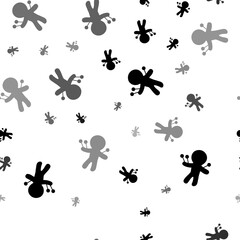 Seamless vector pattern with Voodoo Doll symbols, creating a creative monochrome background with rotated elements. Vector illustration on white background