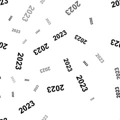 Seamless vector pattern with 2023 year symbols, creating a creative monochrome background with rotated elements. Vector illustration on white background