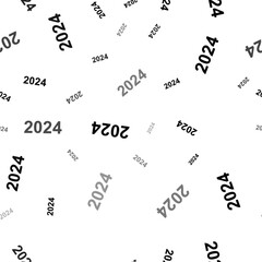 Seamless vector pattern with 2024 year symbols, creating a creative monochrome background with rotated elements. Vector illustration on white background