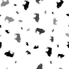 Seamless vector pattern with buffalo symbols, creating a creative monochrome background with rotated elements. Illustration on transparent background