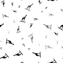 Seamless vector pattern with giraffe symbols, creating a creative monochrome background with rotated elements. Vector illustration on white background
