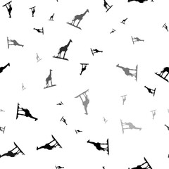 Seamless vector pattern with giraffe symbols, creating a creative monochrome background with rotated elements. Illustration on transparent background