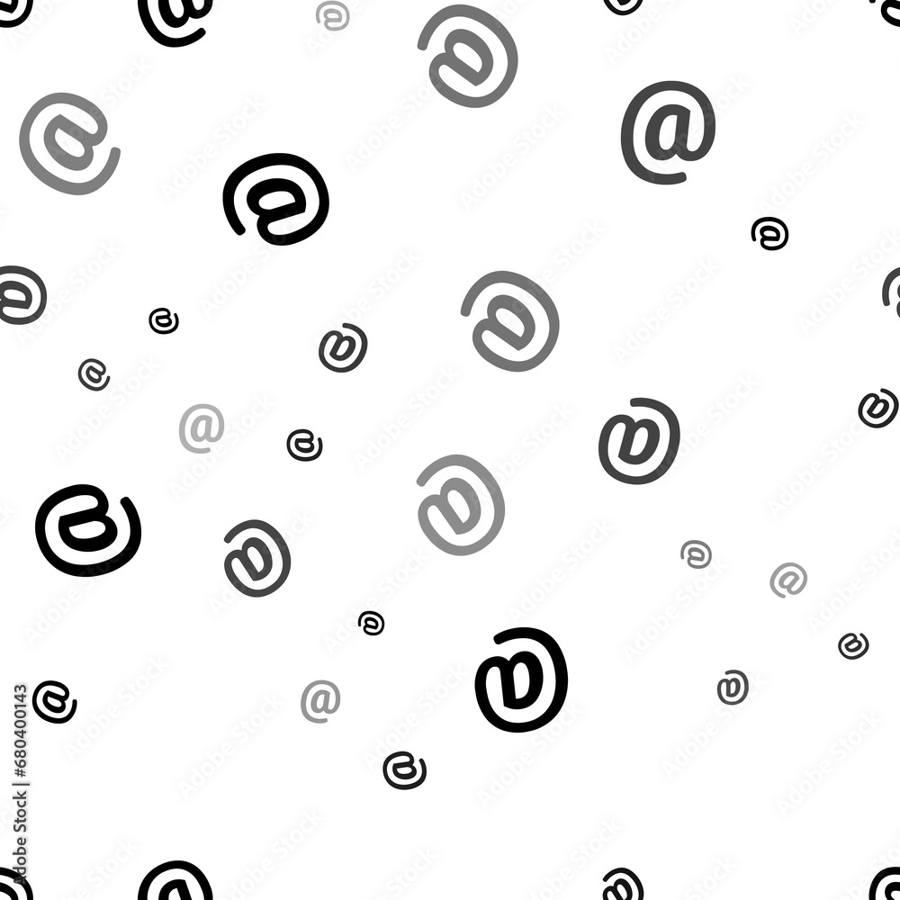 Poster seamless vector pattern with at symbols, creating a creative monochrome background with rotated elem
