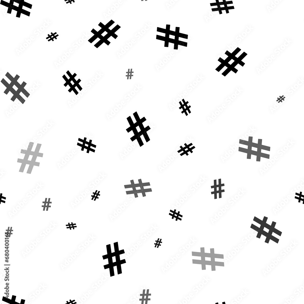 Poster seamless vector pattern with hash symbols, creating a creative monochrome background with rotated el
