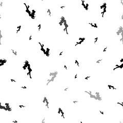 Seamless vector pattern with enchantress symbols, creating a creative monochrome background with rotated elements. Vector illustration on white background