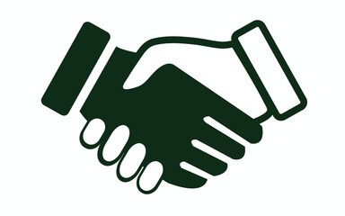 Blue and white handshake or shaking hands in unity flat vector icon for apps and website